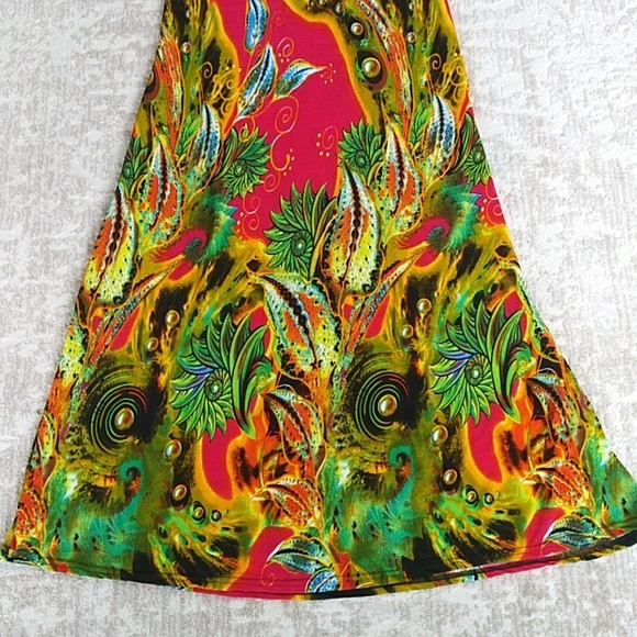 NWT Julia Silk Blend Tropical Maxi Fun Beachy Vibe Skirt S/M Red Yellow - Picture 7 of 16